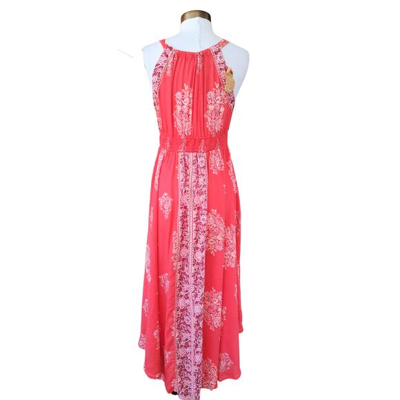 NEW Monsoon Beach Boho Floral Print Maxi Dress Red Pink Coral Flowy Sleeveless - Picture 4 of 12